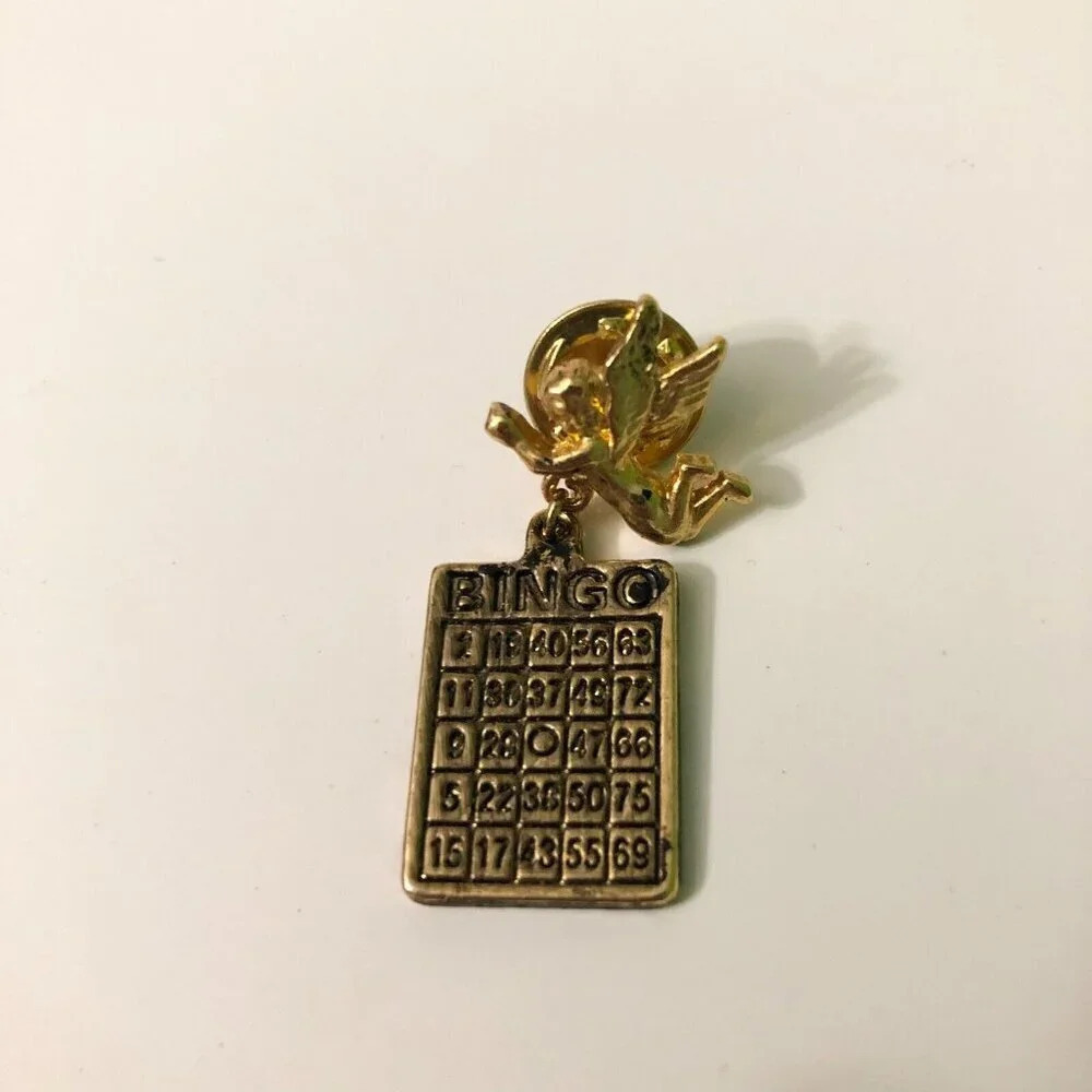 Vintage Guardian Angel Bingo Card Good Luck Pin